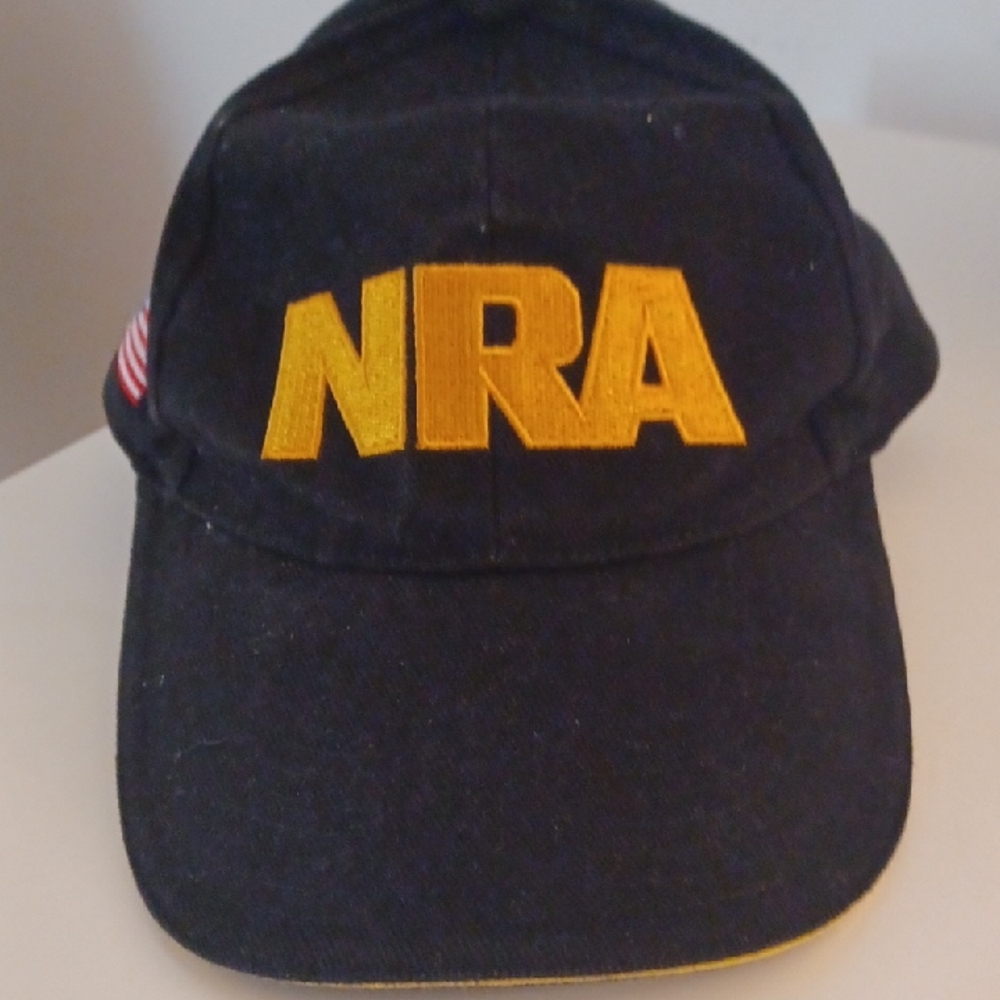 NRA Hat Cap Black Adjustable American Flag Logo EUC